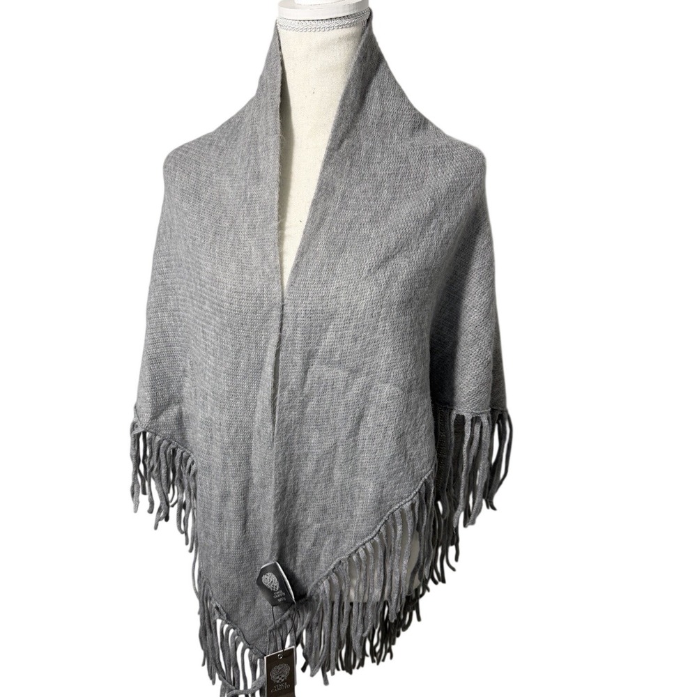 Vince Camuto Poncho Wrap Fringe Ends Cozy Gray Cape Scarf